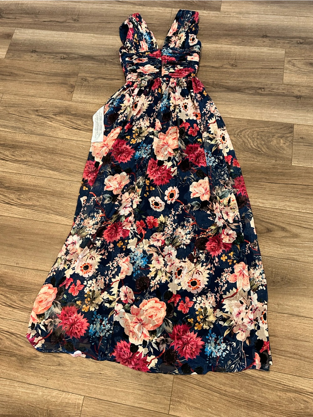 NWT! Dress the Population Jaclyn Navy Floral V-Neck Maxi Dress XXS - Picture 8 of 11